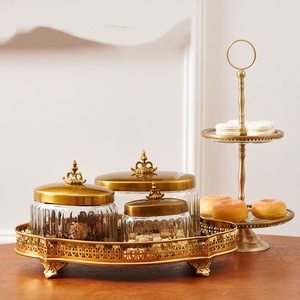 Diskey India Imported Brass Tray Glass Storage Cans Home Decorative Ornaments French Court Fruit Plate Shelf - Product Image 1