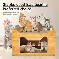 Maison de jeu pour chat pliable de luxe en bois et carton, écologique, avec griffoir et clochette pour usage intérieur