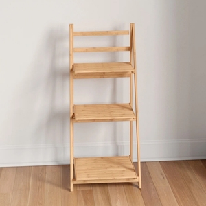 Modern Multi-Layer Solid Wood Freestanding <strong>Bathroom</strong> Shelves with Bamboo Folding <strong>Ladder</strong> Plant Stand <strong>Storage</strong> for Home &amp; Hotel Use - Product Image 2