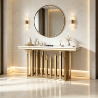Table console d'appoint moderne à 1 étagère avec cadre à lattes verticales en acier inoxydable de luxe, mobilier de salon de marque standard, décoration intérieure