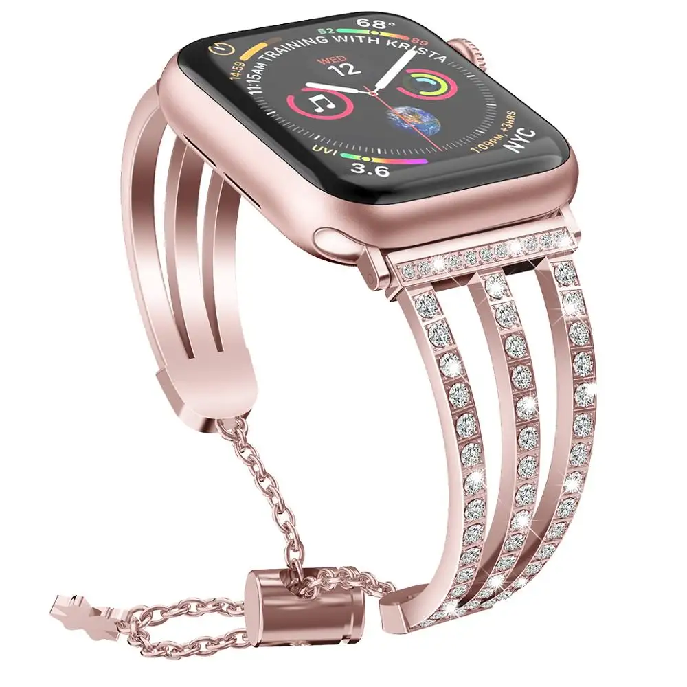 Untuk Apple Watch Tali Stainless Steel Manset Logam Berlian Gelang Watch Band