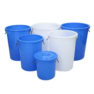 Cubo de basura de cocina para uso en restaurante, contenedor de plástico de 50L/60L/100L/160L/280L/380L, cubo redondo con mango de hierro
