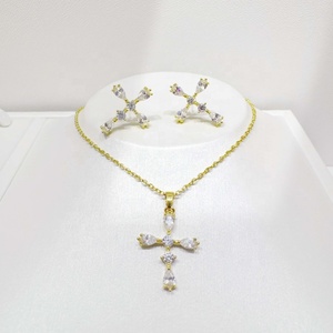 custom plata 925 sterling <b>silver</b> geometric fashion <b>set</b> party hip hop 14k gold plated <b>necklace</b> and earring cross jewelry <b>sets</b> - Product Image 2
