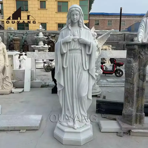 Statue de la Vierge Marie et de l'Enfant Jésus sculptée à la main en marbre <span class=keywords><strong>blanc</strong></span>, grande taille, pour la décoration de jardin ou d'église - Product Image 2