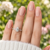 Bague en or blanc massif 9K 10K 14K 18K avec moissanite poire, motif feuille marquise, sertie de petites griffes, forme goutte d'eau, certifiée GRA, bijou de promesse