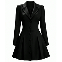 Robe Blazer Mini Plissée Élégante pour Femme, Coupe Slim, Taille Haute, Manches Longues, Col Cranté, Boutonnage Simple, Idéale pour le Bureau