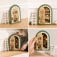 Mini maison en bois décorative avec porte ouvrante, scène de bibliothèque et salon de thé, accessoire mini-échelle, ornements miniatures de ferme pour bureau