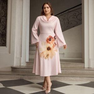 <span class=keywords><strong>Robe</strong></span> pour femme sur mesure, grande taille, imprimé floral, <span class=keywords><strong>mi</strong></span>-<span class=keywords><strong>longue</strong></span>, taille empire, <span class=keywords><strong>moulante</strong></span>, col montant, manches longues, élégante, pour mariée ou soirée, directement de l'usine - Product Image 3