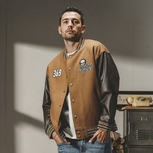 شعار مخصص ملابس الشارع عالية الجودة مقاس كبير سترات رياضية للرجال رقعة مطرزة الشتاء عارضة خمر الجلود سترة السائق - Product Image 2