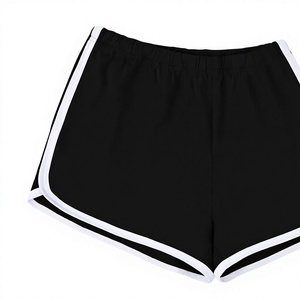 Women's Black Cotton Knitted High Waist Sporty Shorts Quick Dry Regular Fit Striped Color Blocked Drawstring Closure Workout - Product Image 6