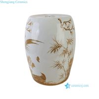 RZTX21-A Nouvelle table d'appoint en porcelaine peinte à la main, motif floral et faisan, ton sépia, style traditionnel chinois