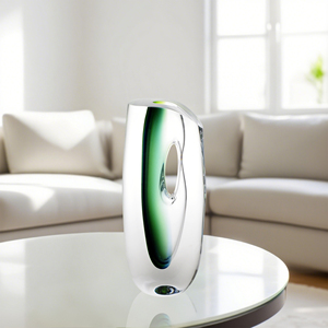 33cmSculpture en verre clair artistique avec accent dégradé vert, design organique abstrait. Idéal pour <span class=keywords><strong>la</strong></span> décoration intérieure - Product Image 2