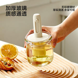 Botella de aceite Hy-0309 con cilindro de vidrio y cepillo de silicona incorporado para uso en cocina, camping, repostería y barbacoa. - Product Image 3