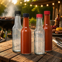 Vente directe usine – Bouteilles en verre rondes vides pour sauce tomate et sauce piquante (3oz, 5oz, 8oz) avec bouchons noirs et rouges pour cuisine et barbecue