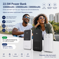 Batterie externe 10000mAh 30000mAh 22.5W à charge rapide avec port Type-C intégré, affichage LED, portable pour les voyages et la sauvegarde familiale