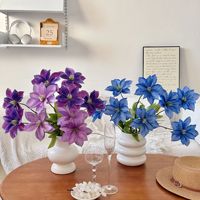 Bunga Clematis Buatan Berkualitas Tinggi 2 Tangkai, Dekorasi Meja Rumah, Perlengkapan Pernikahan, Rangkaian Bunga Clematis Sutra Tiruan