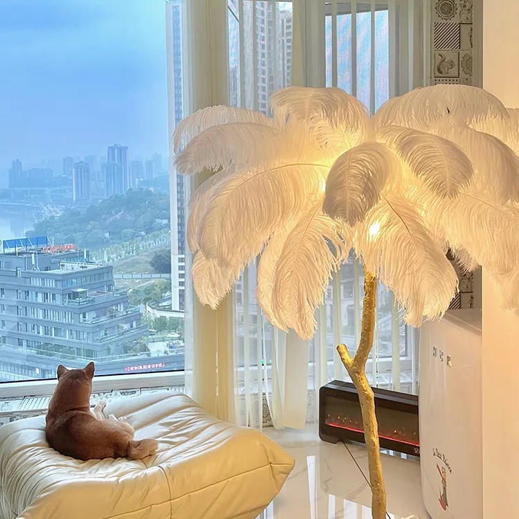 Luxury ostrich feather tree stand LED floor lamp for home living room decoration