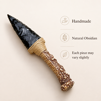 Poignard en obsidienne fait main de 19 cm, couteau en cristal enveloppé de corde de chanvre, objet de collection, décoration, cadeau