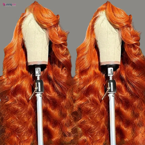 Perruque <span class=keywords><strong>de</strong></span> cheveux humains ondulés 13x6, <span class=keywords><strong>orange</strong></span> gingembre pré-plumée HD, perruque frontale en dentelle colorée à porter pour les femmes - Product Image 2