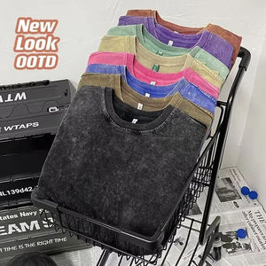 Última calidad hacia abajo hombro calle O cuello ácido lavado camiseta adulto, venta al por mayor personalizado 100% algodón ácido lavado camiseta - Product Image 1