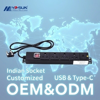Unité de distribution d'alimentation (PDU) de type USB Type C, 6A 16A, à montage en rack, avec interrupteur bipolaire, 4 prises, noir