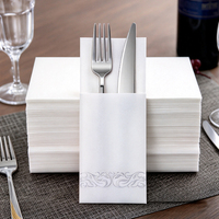 Serviette de table jetable blanche en tissu Airlaid, type coton, avec support doré pour buffet