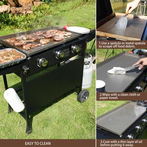 Miire Portable Pliable Extérieur 3 Brûleurs Plaque <span class=keywords><strong>Plancha</strong></span> Propane Gaz Plat Top Grill avec Couvercle et Roues <span class=keywords><strong>pour</strong></span> Patio Jardin - Product Image 6