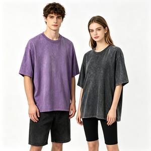 Acid Wash 100% Cotton Oversized Crew Neck <b>T</b> <b>Shirt</b> for <b>Men</b> Custom Tag Heavyweight Drop Shoulder Streetwear - Product Image 2