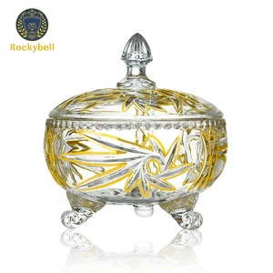 Boîte <span class=keywords><strong>à</strong></span> bonbons en verre sur pied Gold Line, motif <span class=keywords><strong>moulin</strong></span> <span class=keywords><strong>à</strong></span> <span class=keywords><strong>vent</strong></span> et fleurs, capacité 250 ml, bol <span class=keywords><strong>à</strong></span> fruits, couvercle de rangement, styles pour mariages, restaurants - Product Image 2