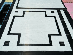 Mosaïque en marbre noir et blanc SH STONE, découpe de précision, motif de <span class=keywords><strong>parquet</strong></span>, médaillon, carrelage de sol pour salon de villa - Product Image 5