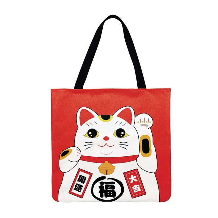 Japanese Lucky Cat Printed Tote Shopper Bag Cute Female Harajuku Ulzzang Grunge Tote Shopper Bag