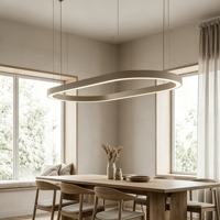 Lampu Gantung LED Oval Tanpa Sambungan Berbahan PET Felt Warna Beige Oatmeal Modern untuk Meja Kerja Minimalis Co-Working Station