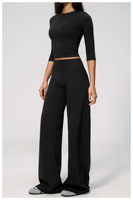 Ensemble de yoga haut de gamme TongJoes pour le marché international – Tenue décontractée pour femme avec taille semi-élevée et revers, anti-transpiration