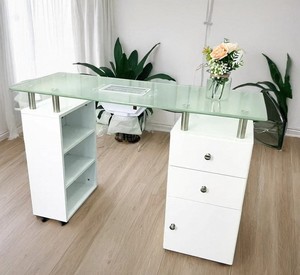 Thêm thiết kế nhà Máy Giá Beauty Salon đồ nội thất Glass Top xách tay cao Gross spa trắng trạm móng tay móng tay bảng với Fan - Product Image 4