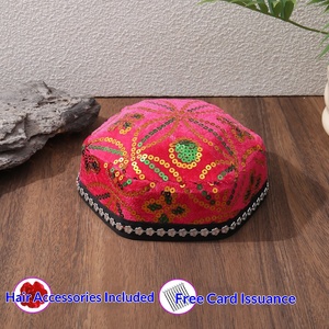 Cappello da ballo etnico <span class=keywords><strong>a</strong></span> sei punte con trecce, stile cielo stellato, senza visiera, unisex, ispirato agli Uyghur del Xinjiang - Product Image 3