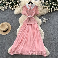 Robe plissée décontractée et élégante pour femme, coupe trapèze, en dentelle, à manches courtes, avec taille cintrée, collection 2026