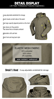 Veste de randonnée tactique solide, imperméable, coupe-vent et respirante