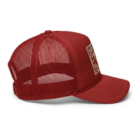 Casquette de baseball rétro personnalisée en mousse avec patch tissé, rouge brique, dos en maille, visière incurvée, profil haut, fermeture snapback, Gorras