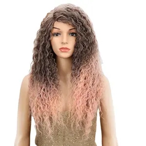 Alibaba express Noble gold synthetic hair ombre hair color long length kinky curly wave beautiful color lace front wig