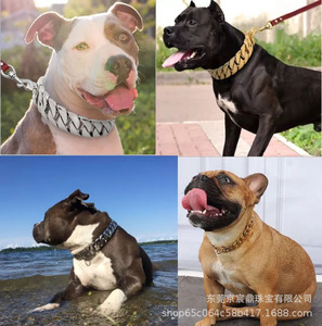 Collier pour chien de luxe en acier inoxydable doré de 32 mm avec laisse en acier titane, style Bully Jarre Aero Bull - Product Image 6