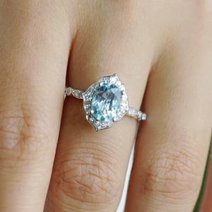 Anillo de Compromiso de Plata de Ley S925 con Bisel Floral Ovalado y Aguamarina, Joyería Elegante para Mujer, Venta al por Mayor, Estilo Vintage - Product Image 5