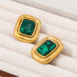 Orecchini a Perno JOOLIM di Lusso Impermeabili in Acciaio Inox Placcato Oro 18K con <span class=keywords><strong>Malachite</strong></span> Rettangolare per Donna - Product Image 6