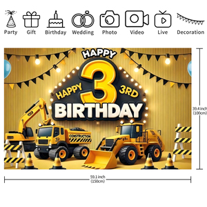 Striscione di <span class=keywords><strong>Compleanno</strong></span> a Tema Costruzioni, Sfondo con Escavatore e Gru, Decorazioni Stampate per Feste di Bambini, Sfondo per il <span class=keywords><strong>3</strong></span>° <span class=keywords><strong>Compleanno</strong></span> di Ragazzi - Product Image 5