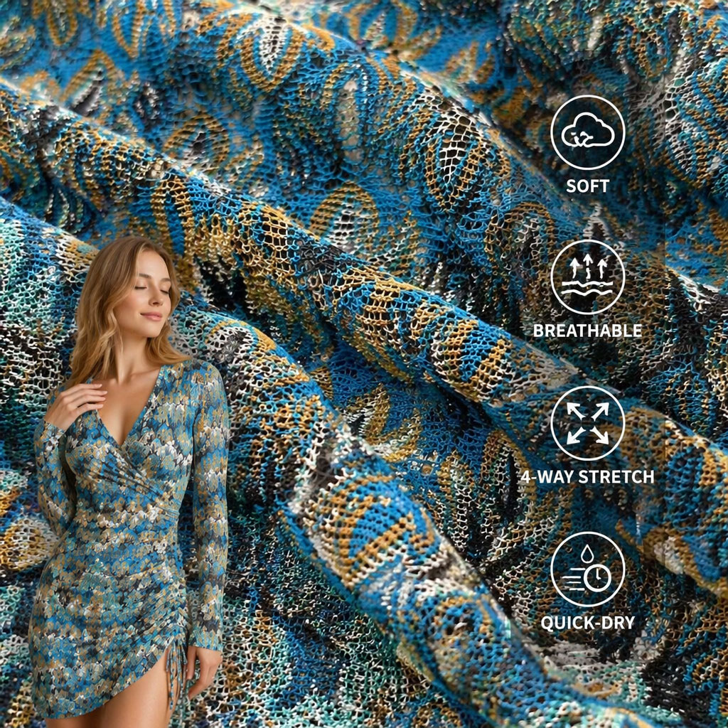 Designer Women's Dress Fabric High Quality 100% Recycled Polyester Stretch Jacquard Knit Mesh for Outdoor Garments Accessories