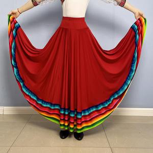 Falda de baile flamenco y de salón para mujer con cintura elástica y dobladillo de rayas de colores, ideal para actuaciones folclóricas - ¡En stock! - Product Image 6