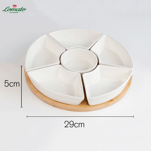 Fromage rond <span class=keywords><strong>en</strong></span> <span class=keywords><strong>bois</strong></span> <span class=keywords><strong>de</strong></span> bambou <span class=keywords><strong>de</strong></span> haute qualité Snack Petit déjeuner Salade Dessert Plateau <span class=keywords><strong>de</strong></span> fruits avec assiette <span class=keywords><strong>en</strong></span> céramique amovible Bol plats - Product Image 1