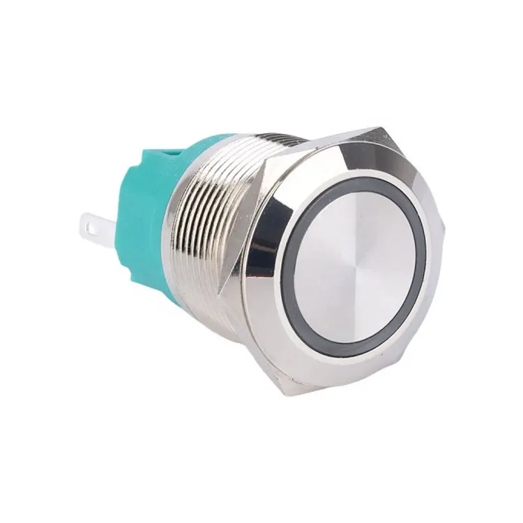 Led 1no1nc Push Button Switch 22mm 5Pin Terminals 1NO1NC Flat Round Head Ring Led Reset Metal Momentary Push Button Switch For Any Circuit Controls