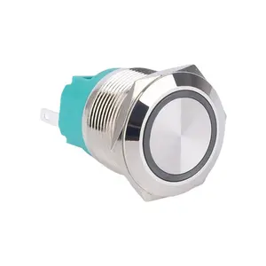 22mm 5Pin Terminals 1NO1NC Flat Round Head Ring Led Reset Metal Momentary Push Button Switch For Any Circuit Controls