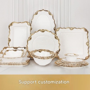 <span class=keywords><strong>Service</strong></span> <span class=keywords><strong>de</strong></span> vaisselle en céramique <span class=keywords><strong>de</strong></span> luxe avec bordure dorée, assiette à poisson en <span class=keywords><strong>porcelaine</strong></span>, assiette creuse, assiette à steak, bols, vaisselle élégante pour restaurant - Product Image 2