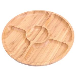 Five Compartment Round Bamboo <b>Tray</b> Wooden Pattern Household Serving <b>Tray</b> For <b>Snacks</b> Fruits Tea Dishes - Product Image 4